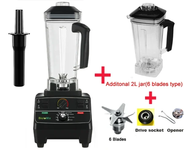 BioloMix BPA Free 2L Jar 2200W Professional Smart Timer Pre-programed Blender Mixer Juicer Food Processor Ice Smoothies Crusher - Image 8