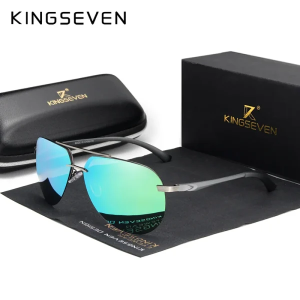 KINGSEVEN Aluminum Magnesium Polarized Rimless Lens Sunglasses For Men High Definition Retro Women Eyewear Oculos de sol - Image 8