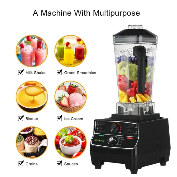 BioloMix BPA Free 2L Jar 2200W Professional Smart Timer Pre-programed Blender Mixer Juicer Food Processor Ice Smoothies Crusher - Image 3
