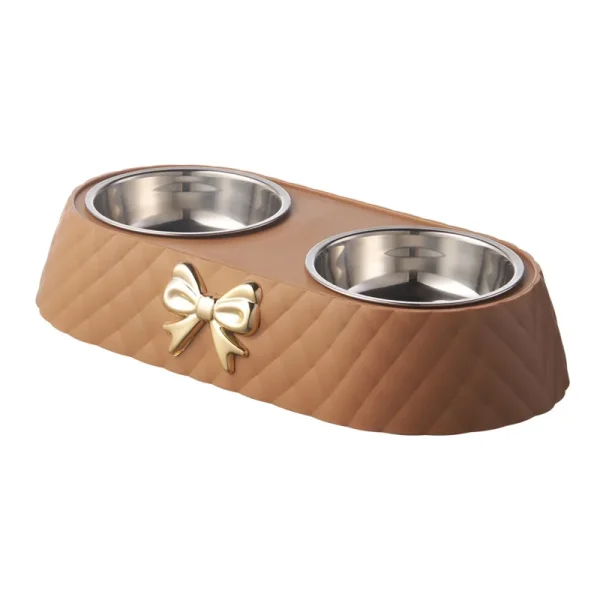 Pet Supplies Bow-tie Bowknot Cats Food Bowl PP Base Dog Bowl Stainless Steel Double Pet Accessories Feeding Drinking Double Bowl - Image 6
