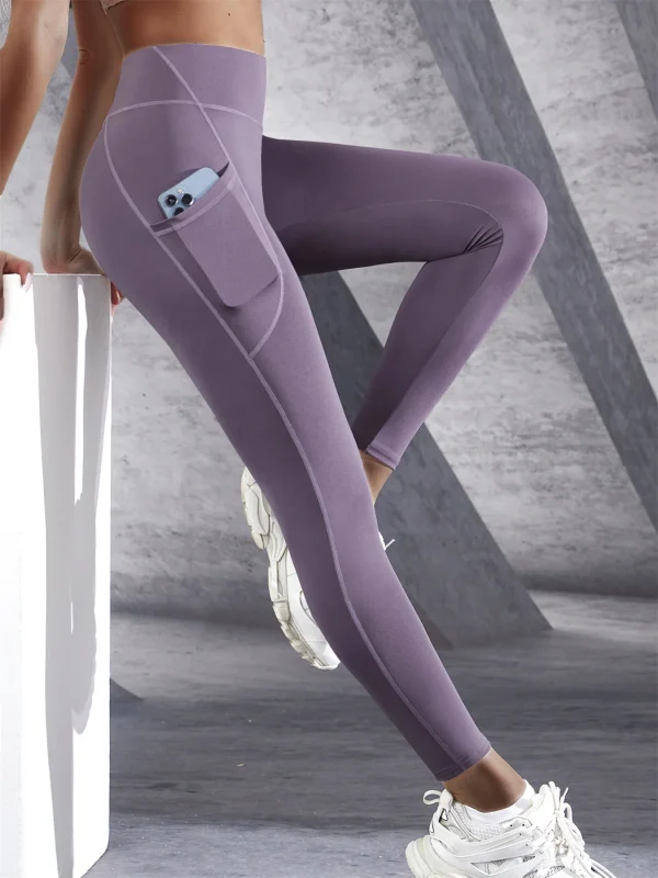 New High Waist Women's Leggings Stretch Yoga Pants Tights With Pockets Push Up Fitness Running Sportswear Solid Color Pants - Image 9
