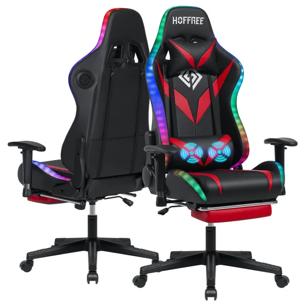 RGB Racing Gaming Chair W/ Speaker Massage Computer Office Chairs with Footrest - Image 9