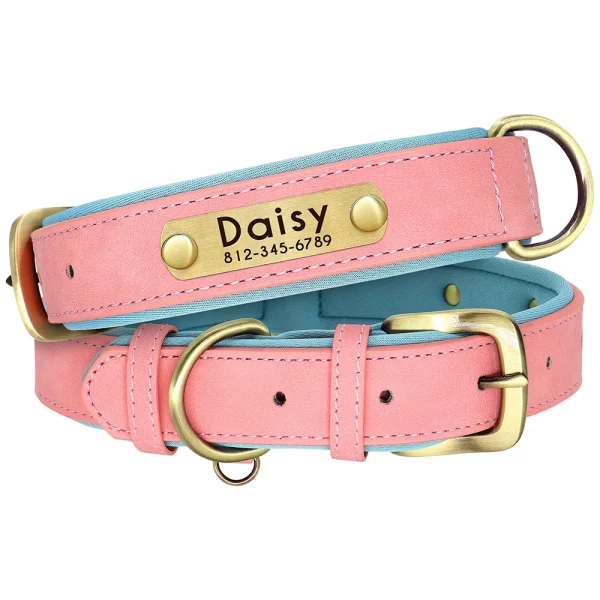 Customized Leather Dog Collar Leash Set Soft Padded Leather Collar For Small Medium Large Dogs With Free Engraved Nameplate - Image 18