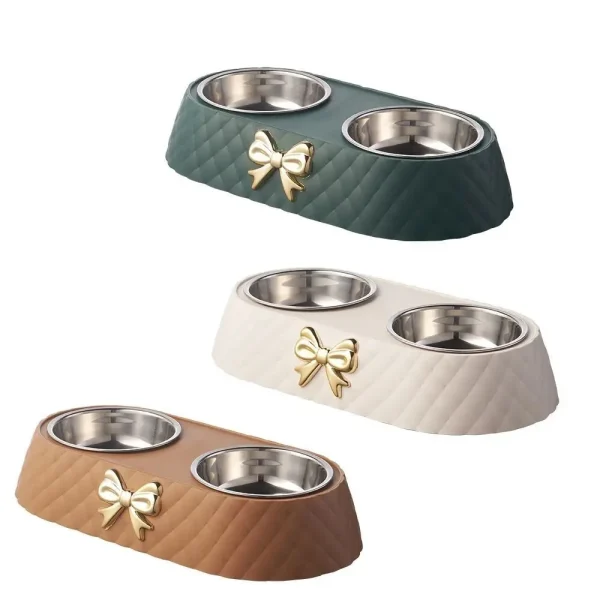Pet Supplies Bow-tie Bowknot Cats Food Bowl PP Base Dog Bowl Stainless Steel Double Pet Accessories Feeding Drinking Double Bowl - Image 2