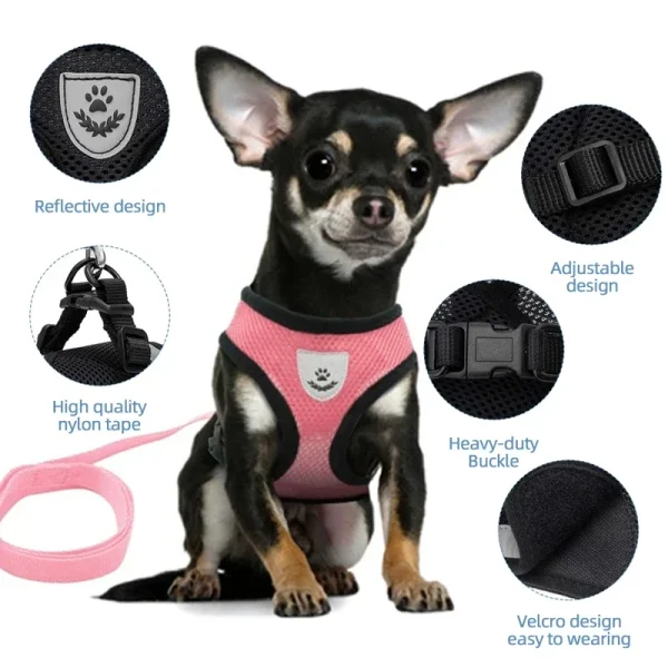 Summer Cat Dog Harness Lead Leash Adjustable Vest Polyester Mesh Breathable Harnesses Reflective for Small Dog Cat Lesah - Image 3