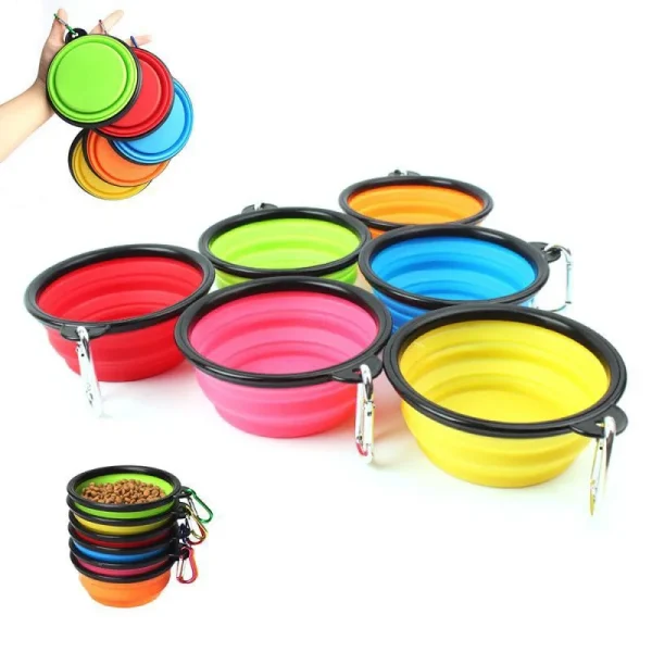 Folding Portable Silicone Dog Feeder Bowl 2 In 1 Pet Dispenser Outdoor Travel Dog Cat with Carabiner Bottle Food Water Container - Image 4
