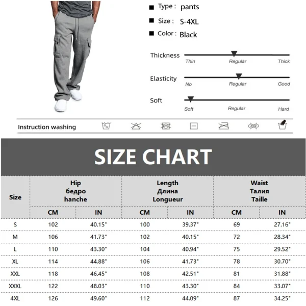 Mens Sweatpants Straight Fit Joggers for Sports and Streetwear Loose Oversized Drawstring Long Pants Men Multi-pocket Pants - Image 2
