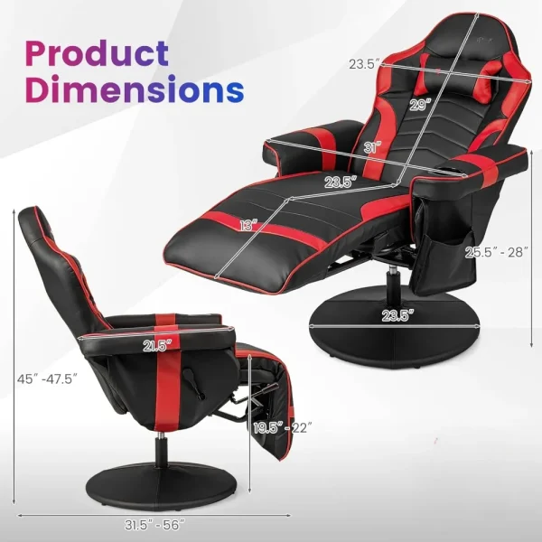 Gaming Chair,Height Adjustable Massage Video Game Chair with Cup Holder, Swivel Office Chair,Racing Style Swivel Gamer Chair Red - Image 4