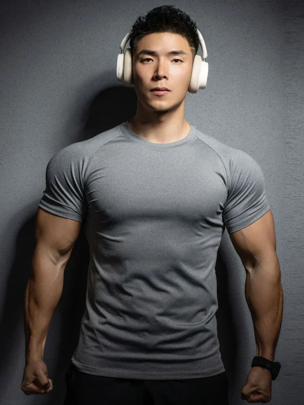 2024 New men's T-shirt Sports leisure running gym exercise training elastic quick drying short sleeve T-shirt men's top - Image 2