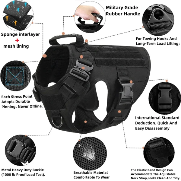 K9 Tactical Military Vest Pet German Shepherd Golden Retriever Tactical  Training Dog Harness and Leash Set For All Breeds Dogs - Image 2