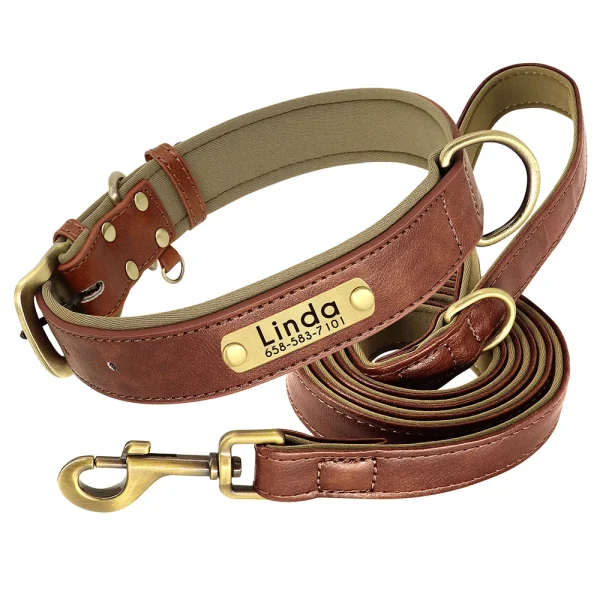 Customized Leather Dog Collar Leash Set Soft Padded Leather Collar For Small Medium Large Dogs With Free Engraved Nameplate - Image 10