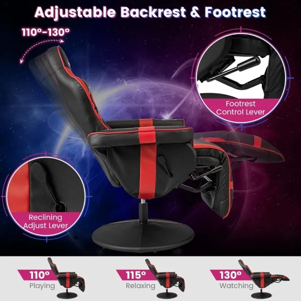 Gaming Chair,Height Adjustable Massage Video Game Chair with Cup Holder, Swivel Office Chair,Racing Style Swivel Gamer Chair Red - Image 3