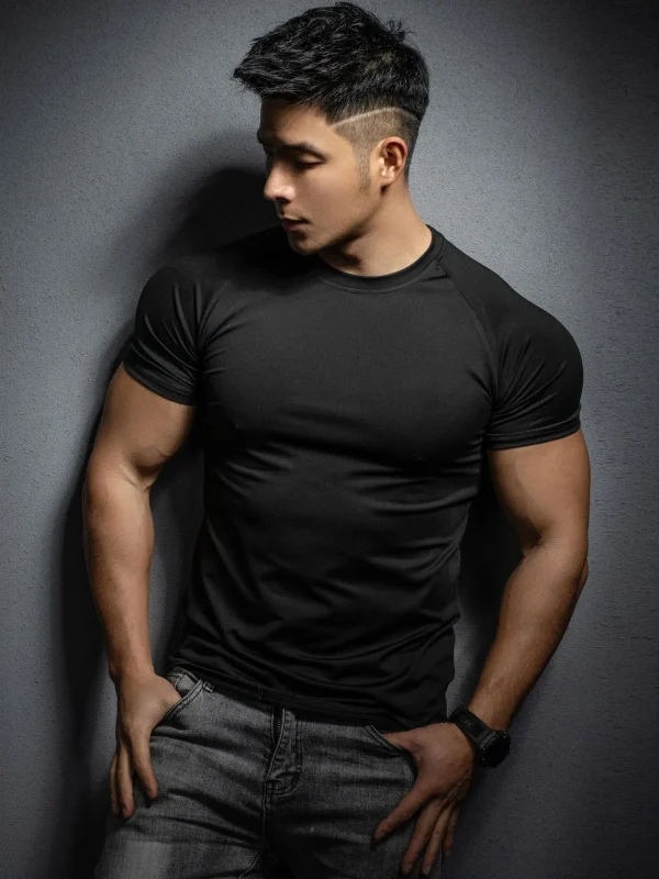 2024 New men's T-shirt Sports leisure running gym exercise training elastic quick drying short sleeve T-shirt men's top - Image 5