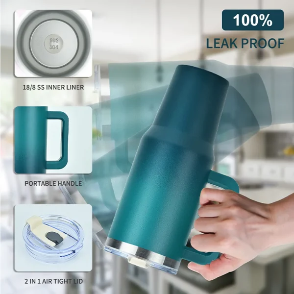 30/40OZ Stainless Steel Thermos Bottle Tumbler with Handle Large Capacity Insulated Cup Portable Gym Water Bottle Sports Kettle - Image 3