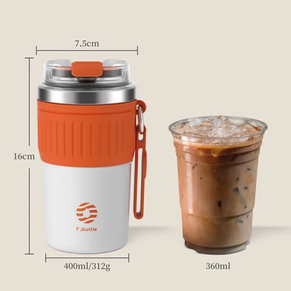 FEIJIAN Stainless Steel Coffee Tumbler Thermos Cup Portable Travel Mug With Lifting Rope Leak-Proof Non-Slip 500ml/400ml - Image 5