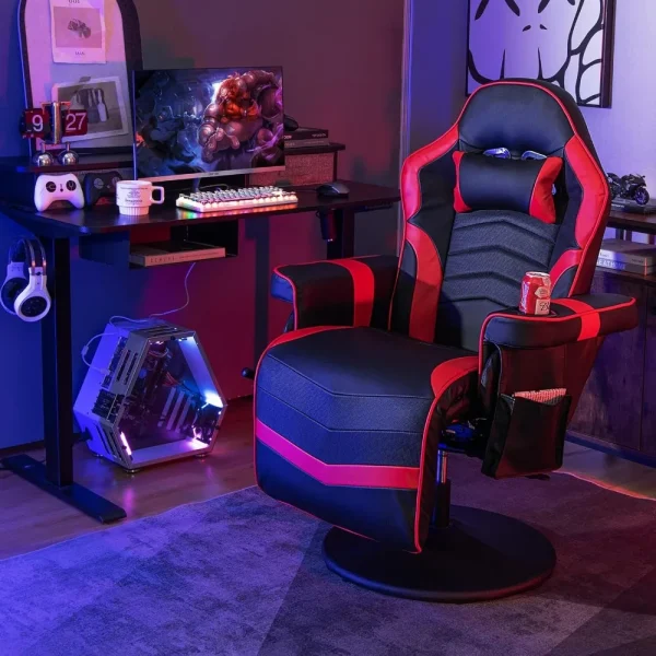 Gaming Chair,Height Adjustable Massage Video Game Chair with Cup Holder, Swivel Office Chair,Racing Style Swivel Gamer Chair Red - Image 5