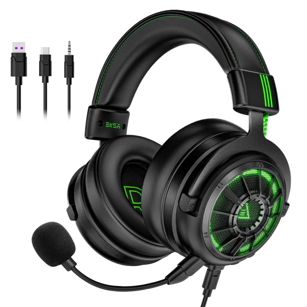 EKSA E5000 Pro Gaming Headphones for PC/PS4/Xbox/Switch, 7.1 Wired Headset Gamer with ENC Mic, USB/Type C/3.5mm Detachable Cable - Image 7