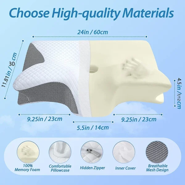 1pc Memory Foam Cervical Pillow, 2 in 1 Ergonomic Contour Orthopedic Pillow for Neck Pain, Contoured Support Pillows,Neck Pillow - Image 3