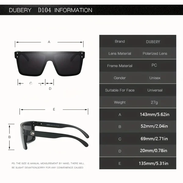 DUBERY Polarized UV400 Protection Sunglasses For Men And Women 12 Colors Model 104 - Image 2