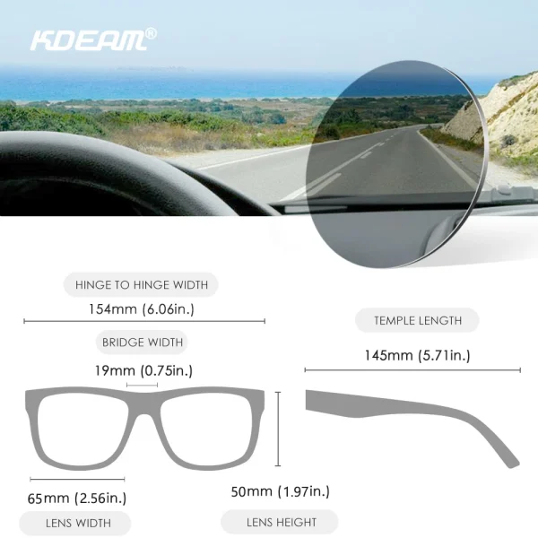KDEAM Large Size Men's Sunglasses Polarized Photochromic Night Vision Oversized Sun Glasses Fashion Women Shades Width 154mm - Image 2