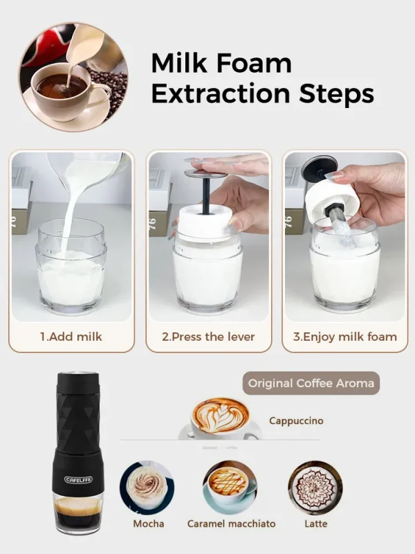 Cafelffe 3 In1 Portable Coffee Machine Hot/Cold Water Manual Espresso Maker For Capsule & Ground Hand Press Brewer hiking Travel - Image 3