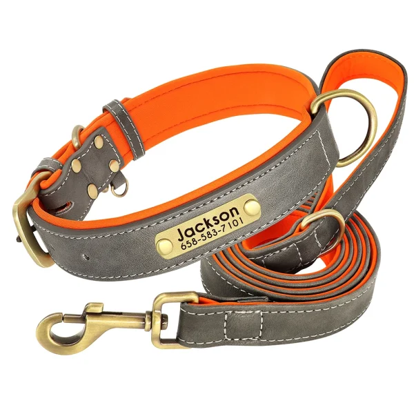 Customized Leather Dog Collar Leash Set Soft Padded Leather Collar For Small Medium Large Dogs With Free Engraved Nameplate - Image 6