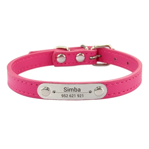 Personalized Dog Collar Name Carved ID Anti-lost Solid PU Leather Collar For Small Medium Large Dogs Puppy Cat Pet Supplies Pink - Image 16