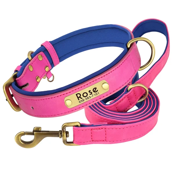 Customized Leather Dog Collar Leash Set Soft Padded Leather Collar For Small Medium Large Dogs With Free Engraved Nameplate - Image 5