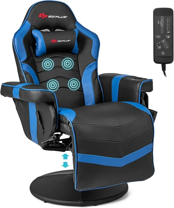 Gaming Chair,Height Adjustable Massage Video Game Chair with Cup Holder, Swivel Office Chair,Racing Style Swivel Gamer Chair Red - Image 7