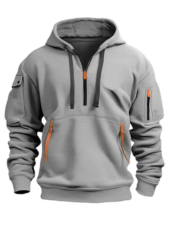 Autumn winter men's leisure sports multi-zip arm pocket hoodie jumper hoodie - Image 7