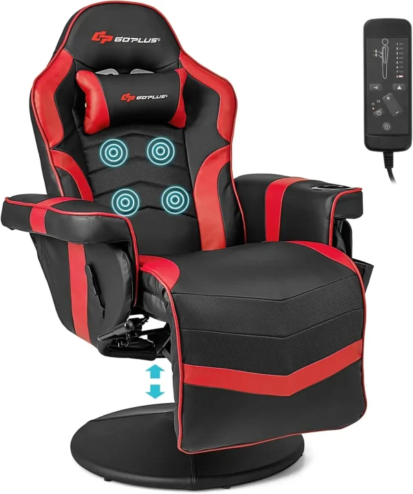 Gaming Chair,Height Adjustable Massage Video Game Chair with Cup Holder, Swivel Office Chair,Racing Style Swivel Gamer Chair Red - Image 10