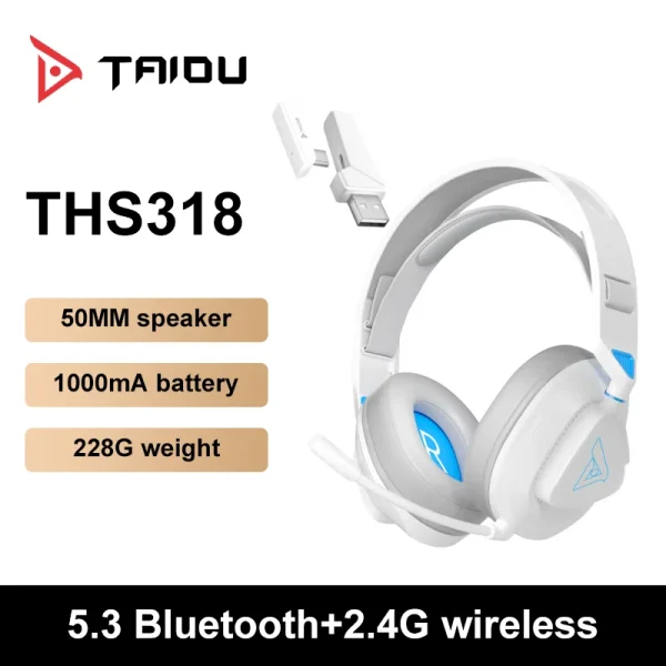 TAIDU THS318 Hi-Res Gaming Wireless Headphones Dual Mic Headset Bluetooth 5.3 50mm Driver 2.4G/USB-C/Wired for XBOX PS5 PS4 - Image 7