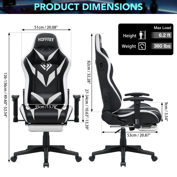 RGB Racing Gaming Chair W/ Speaker Massage Computer Office Chairs with Footrest - Image 2
