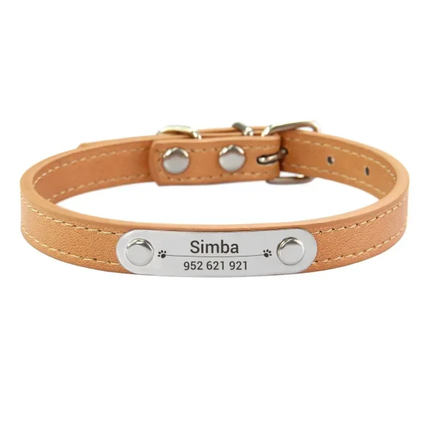 Personalized Dog Collar Name Carved ID Anti-lost Solid PU Leather Collar For Small Medium Large Dogs Puppy Cat Pet Supplies Pink - Image 13