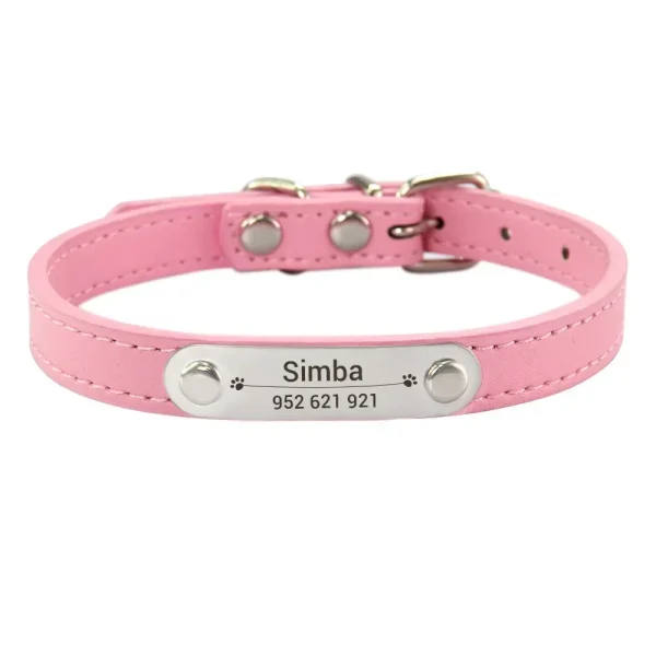 Personalized Dog Collar Name Carved ID Anti-lost Solid PU Leather Collar For Small Medium Large Dogs Puppy Cat Pet Supplies Pink - Image 19