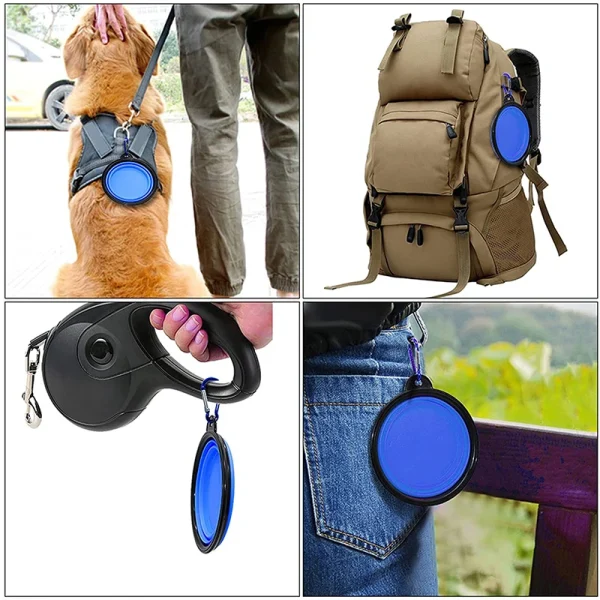 Folding Portable Silicone Dog Feeder Bowl 2 In 1 Pet Dispenser Outdoor Travel Dog Cat with Carabiner Bottle Food Water Container - Image 5