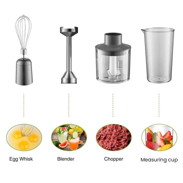 MIUI Hand Immersion Blender 1000W Powerful 4-in-1,Stainless Steel Stick Food Mixer,700ml Mixing Beaker,500ml Processor,Whisk - Image 5