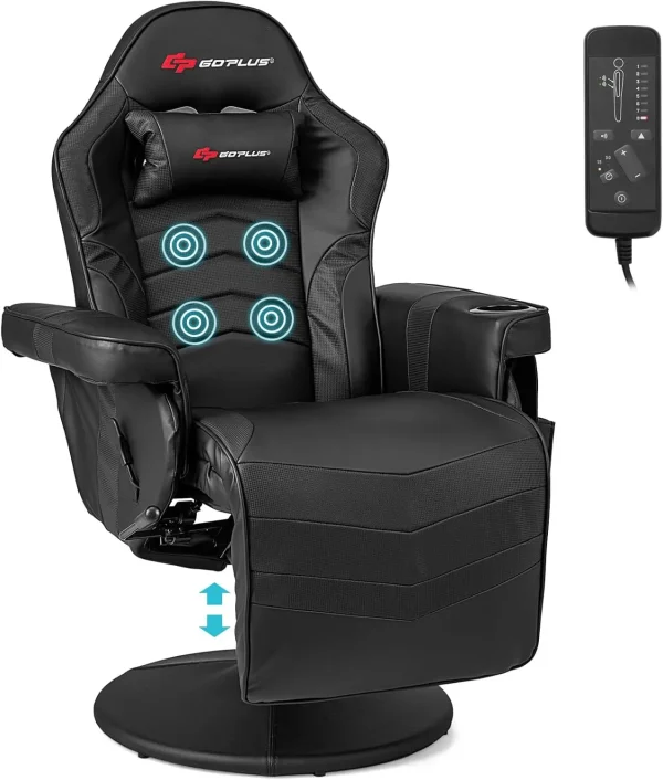 Gaming Chair,Height Adjustable Massage Video Game Chair with Cup Holder, Swivel Office Chair,Racing Style Swivel Gamer Chair Red - Image 6