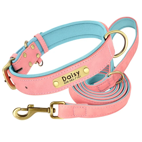 Customized Leather Dog Collar Leash Set Soft Padded Leather Collar For Small Medium Large Dogs With Free Engraved Nameplate - Image 7