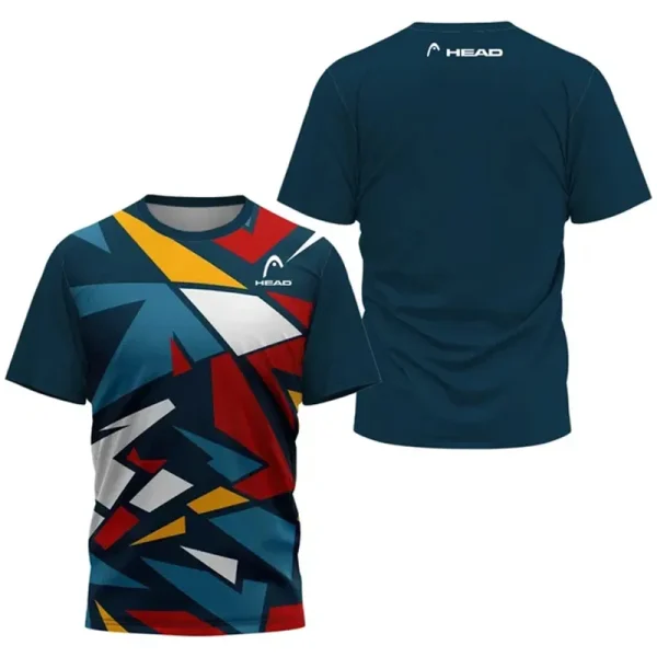 2024 New Men's Sport T-shirt Summer Leisure Short Sleeve Head Badminton Table Tennis Training Breathable Quick Drying O-Neck Top - Image 3