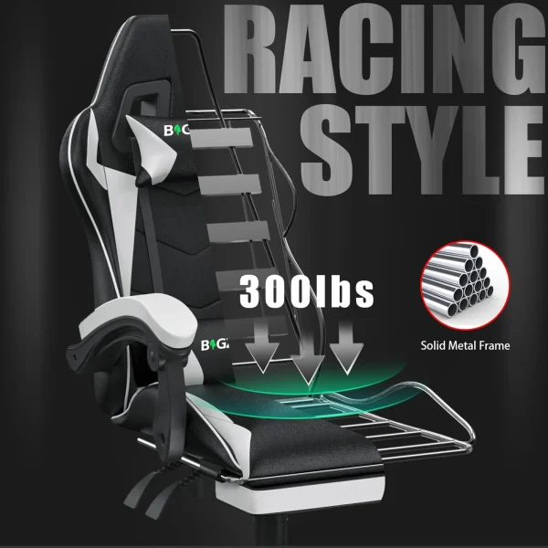 Gaming Chair with Footrest Gamer Chairs Ergonomic with Lumbar Cushion Headrest Gaming Chair Height Adjustable Computer Chair - Image 3