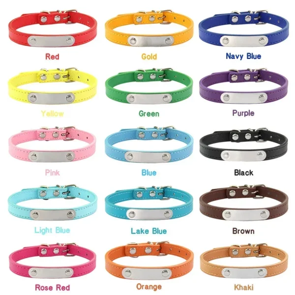 Personalized Dog Collar Name Carved ID Anti-lost Solid PU Leather Collar For Small Medium Large Dogs Puppy Cat Pet Supplies Pink - Image 3