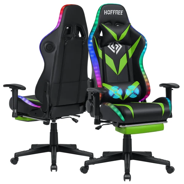 RGB Racing Gaming Chair W/ Speaker Massage Computer Office Chairs with Footrest - Image 7