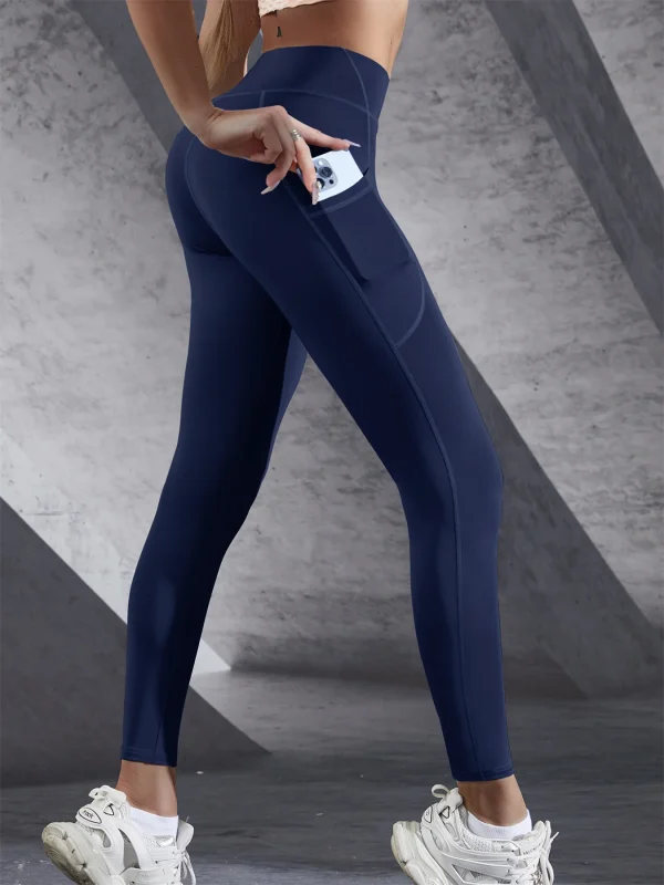 New High Waist Women's Leggings Stretch Yoga Pants Tights With Pockets Push Up Fitness Running Sportswear Solid Color Pants - Image 5