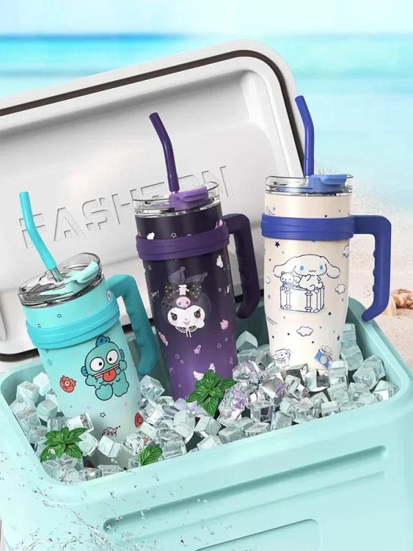 1200ml Sanrio Thermos Bottle Cold Ice Cute Hello Kitty Kuromi Cinnamoroll Melody Stainless Steel Water Bottle Tumbler Straw Gift - Image 2