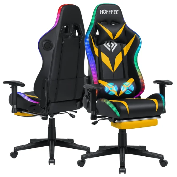 RGB Racing Gaming Chair W/ Speaker Massage Computer Office Chairs with Footrest - Image 13