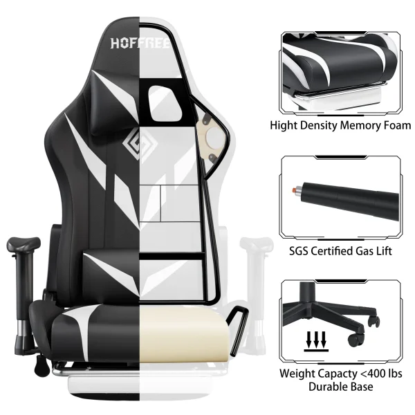 RGB Racing Gaming Chair W/ Speaker Massage Computer Office Chairs with Footrest - Image 3