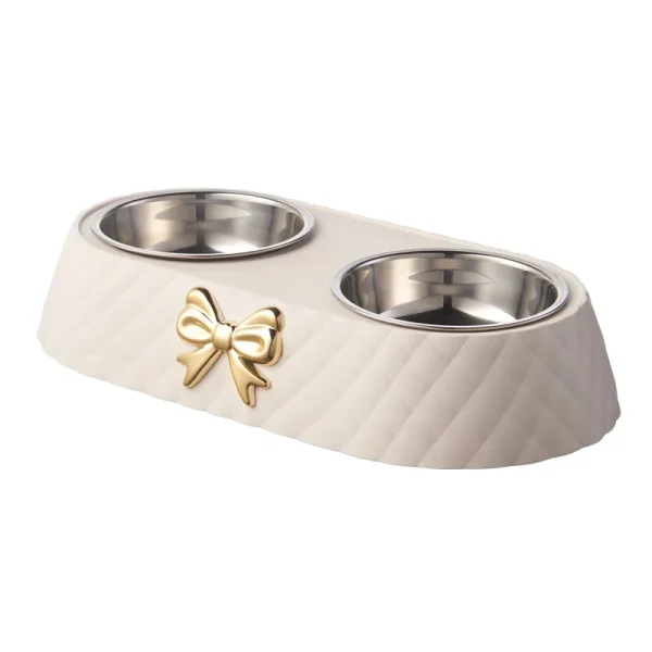 Pet Supplies Bow-tie Bowknot Cats Food Bowl PP Base Dog Bowl Stainless Steel Double Pet Accessories Feeding Drinking Double Bowl - Image 4