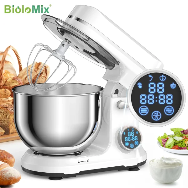 BioloMix Kitchen Food Stand Mixer, 1200W 11-Speeds DC Motor, Digital OLED Screen, Electric Food Mixer with Dough Hook, Whisk - Image 2