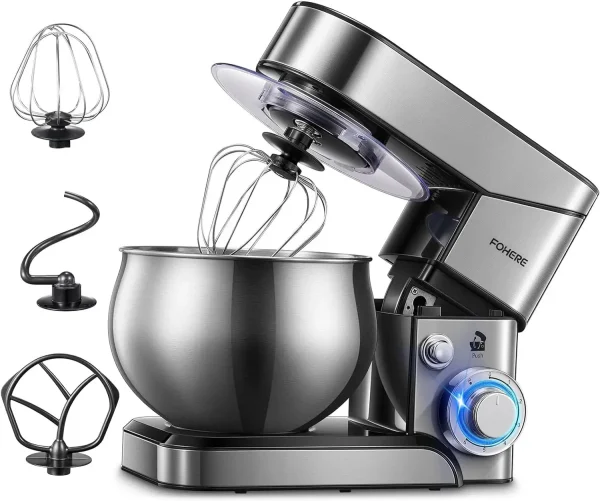 Stand Mixer, 5.8 QT Stainless Steel Mixer with Dough Hook, Mixing Beater, Wire Whip, Dishwasher-safe, 6+P Speeds Tilt